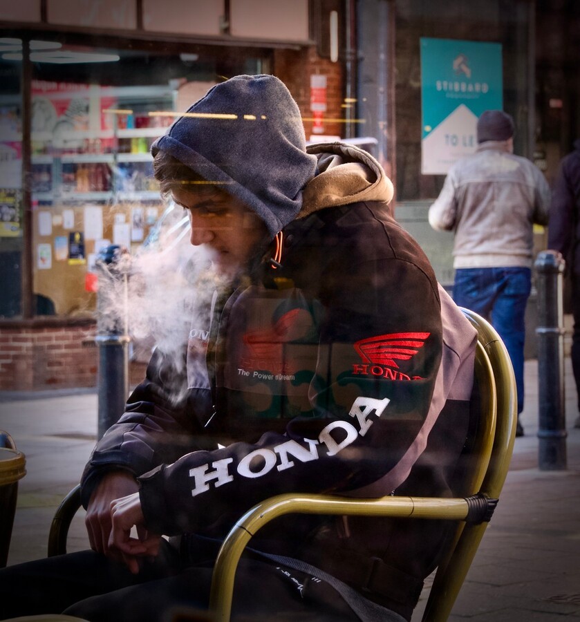 Smoking and deep in thought